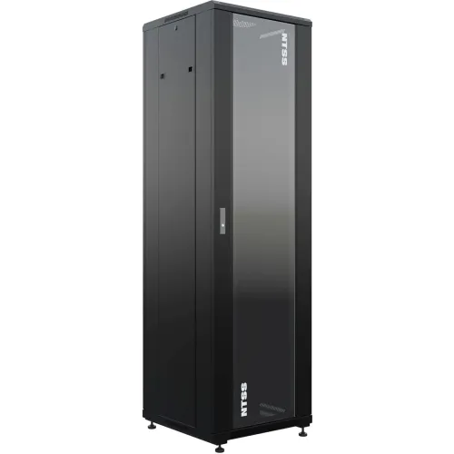 Шкаф коммутационный NTSS Премиум (NTSS-R42U6060GS-BL) напольный 42U 600x600мм пер.дв.стекл металл 900кг черный 510мм 86кг 1987мм IP20 сталь