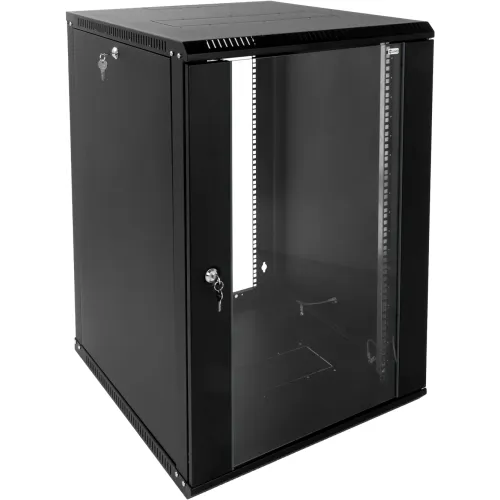 Шкаф коммутационный ЦМО (ШРН-Э-18.350-9005) настенный 18U 600x350мм пер.дв.стекл 85кг черный 300мм 22.14кг 180град. 878мм IP20 сталь