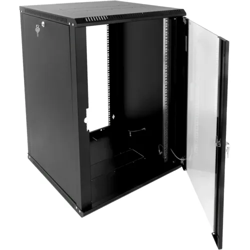 Шкаф коммутационный ЦМО (ШРН-Э-18.350-9005) настенный 18U 600x350мм пер.дв.стекл 85кг черный 300мм 22.14кг 180град. 878мм IP20 сталь