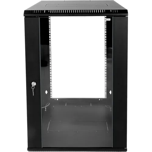 Шкаф коммутационный ЦМО (ШРН-Э-18.350-9005) настенный 18U 600x350мм пер.дв.стекл 85кг черный 300мм 22.14кг 180град. 878мм IP20 сталь