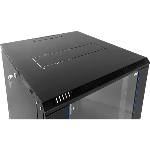 Шкаф коммутационный ЦМО (ШРН-Э-18.350-9005) настенный 18U 600x350мм пер.дв.стекл 85кг черный 300мм 22.14кг 180град. 878мм IP20 сталь