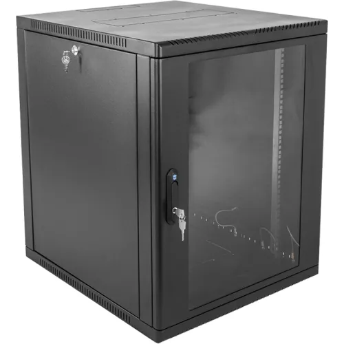Шкаф коммутационный ЦМО (ШРН-15.500-9005) настенный 15U 600x529мм пер.дв.стекл 200кг черный 470мм 18кг 180град. 612мм IP20 металл