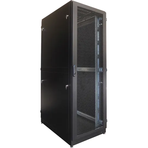 Шкаф серверный ЦМО (ШТК-М-42.8.10-48АА-9005) напольный 42U 800x1050мм пер.дв.перфор. 2 бок.пан. задн.дв.двуст. направл.под закл.гайки 1200кг черный 850мм 151кг 180град. 2048мм IP20 сталь