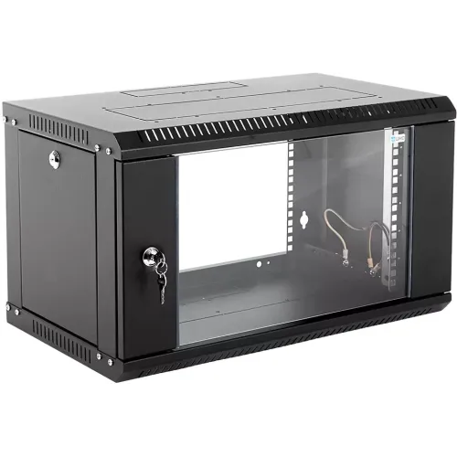 Шкаф коммутационный ЦМО ШРН-Эконом (ШРН-Э-6.500-9005) настенный 6U 600x520мм пер.дв.стекл 75кг черный 470мм 14.94кг 180град. 342мм