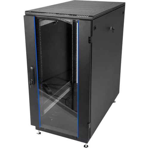 Шкаф коммутационный ЦМО (ШТК-М-18.6.6-1ААА-9005) напольный 18U 600x600мм пер.дв.стекл задн.дв.стал.лист 2 бок.пан. направл.под закл.гайки 270кг черный 455мм 48.6кг 180град. 960мм IP20 сталь