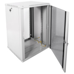 Шкаф коммутационный ЦМО ШРН-ЭКОНОМ (ШРН-Э-18.500) настенный 18U 600x520мм пер.дв.стекл 75кг серый 470мм 27.7кг 180град. 930мм