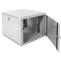 Шкаф коммутационный ЦМО ШРН-ЭКОНОМ (ШРН-Э-9.650) настенный 9U 600x650мм пер.дв.стекл 65кг серый 600мм 20.7кг 180град. 480мм