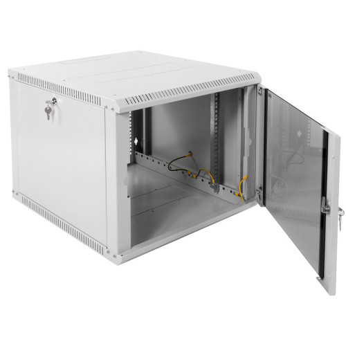 Шкаф коммутационный ЦМО ШРН-ЭКОНОМ (ШРН-Э-9.650) настенный 9U 600x650мм пер.дв.стекл 65кг серый 600мм 20.7кг 180град. 480мм