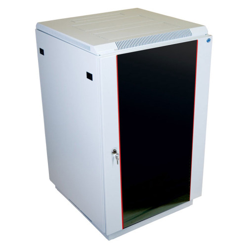 Шкаф коммутационный ЦМО (ШТК-М-18.6.6-1ААА) напольный 18U 600x600мм пер.дв.стекл задн.дв.стал.лист 2 бок.пан. направл.под закл.гайки 270кг серый 455мм 48.6кг 180град. 960мм