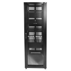 Шкаф серверный ЦМО (ШТК-СП-42.6.10-48АА-9005) напольный 42U 600x990мм пер.дв.перфор. 2 бок.пан. задн.дв.перфор.2-хст. направл.под закл.гайки 1350кг черный 683мм 141кг 120град. 1950мм IP20 сталь