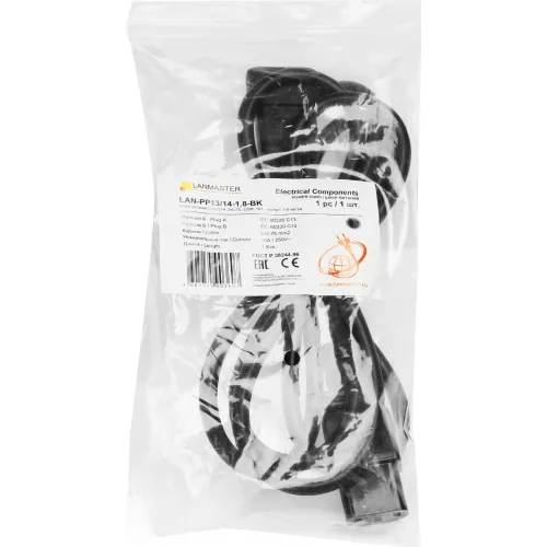 Шнур питания Lanmaster LAN-PP13/14-1.8-BK C13-С14 проводник.:3x0.75мм2 1.8м 220В 10А (упак.:1шт) черный