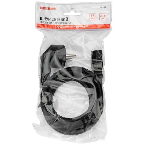 Шнур питания Rexant 11-1138 C13-Schuko проводник.:3x1.5мм2 1.5м 220В 10А черный